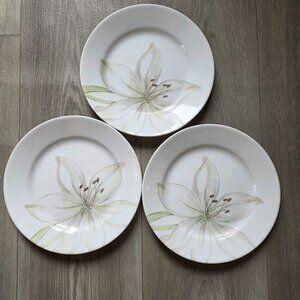 Corelle Vitrelle Salad Plates White LFlower 8.5" Set Of 3 Made In USA
